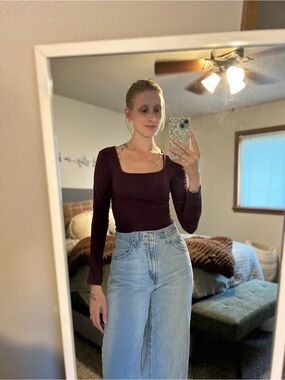 Mango Deep Burgundy Long Sleeve Top
